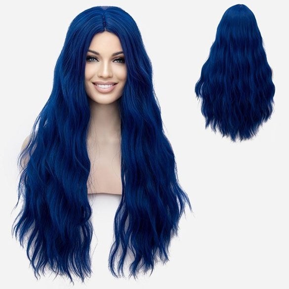 Pruik lang haar met golfjes zonder pony in Marine Blauw, Ophalen of Verzenden, Nieuw, Pruik of Haarverlenging