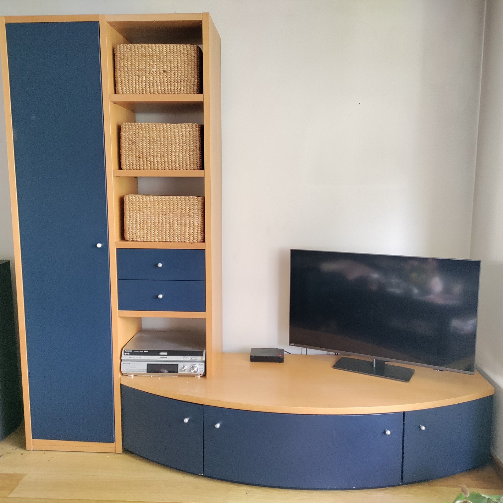 TV-meubel met opbergkast en planken - Blauw/Hout, Ophalen, Gebruikt, 200 cm of meer, 150 tot 200 cm