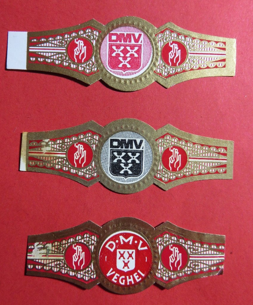 Sigarenbandjes reclamebandjes 3x DMV Veghel, Verzenden, Gebruikt, Sigarenbandjes