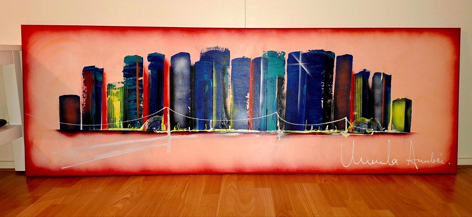Prachtig XL schilderij ‘Skyline’ 60x180 cm van Ursula Aubri, Ophalen