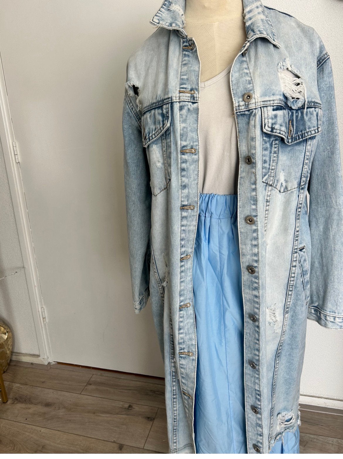 Lange spijkerjas jack lang denim jack maat ML, Ophalen of Verzenden, Nieuw, Maat 42/44 (L), Blauw