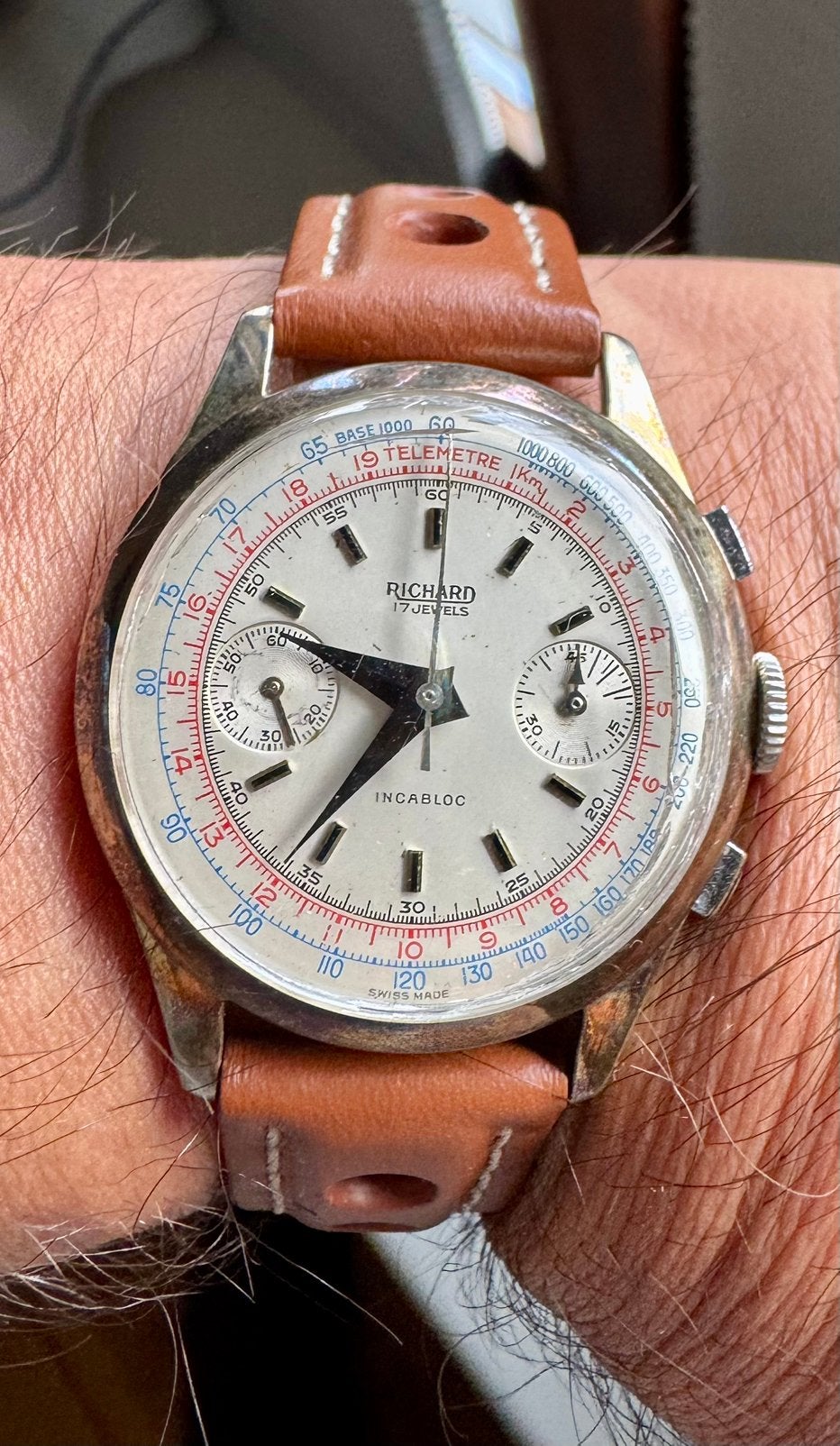 Richard Chronograaf (Jaren 50) • Valjoux 23 Kolomwiel • 36mm, Overige merken, Staal, Met bandje, Polshorloge