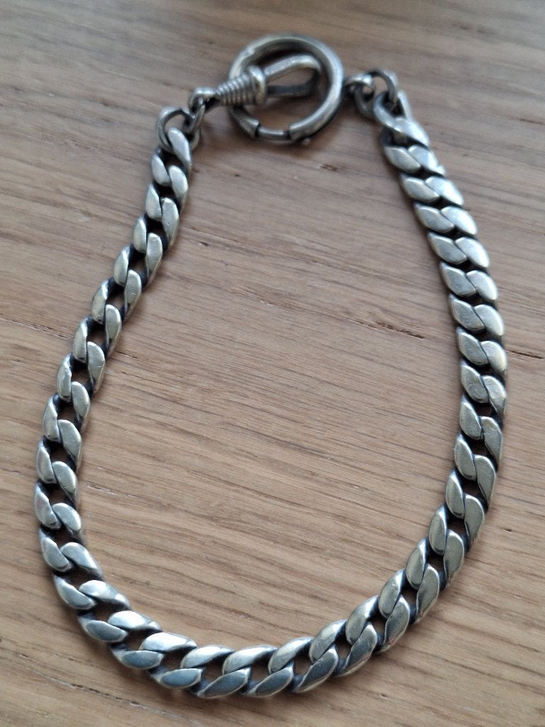 Antieke zilverkleurige horlogeketting met ring (K&O) – 30 cm, Sieraden, Tassen en Uiterlijk, Ophalen of Verzenden, Overige materialen