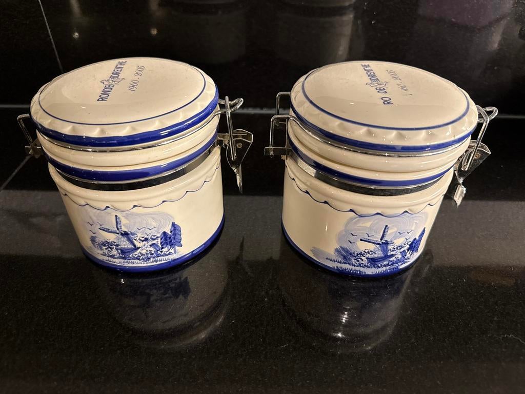 Set van 2 Delfts Blauwe Voorraadpotten met Molenmotief, Ophalen of Verzenden, Zo goed als nieuw