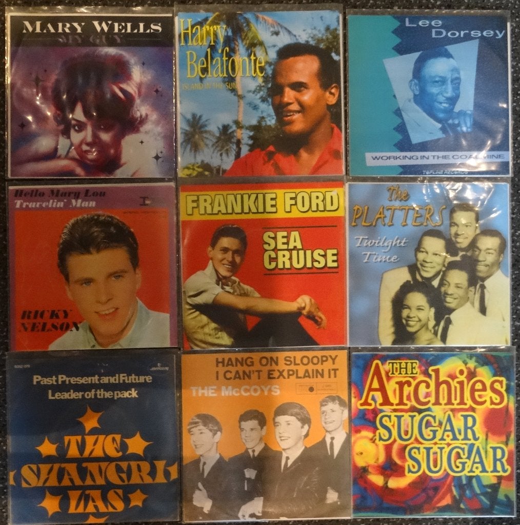 Jukebox vinyl singles set, 9 stuks samen voor € 7,50!, Gebruikt, 7 inch, Ophalen of Verzenden, Beschermende buitenhoes