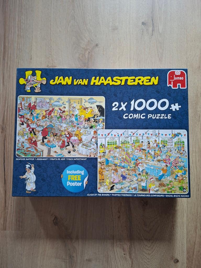Jan van Haasteren puzzelset: zeebanket + taarten toernooi, Ophalen of Verzenden, Meer dan 1500 stukjes, Zo goed als nieuw, Legpuzzel