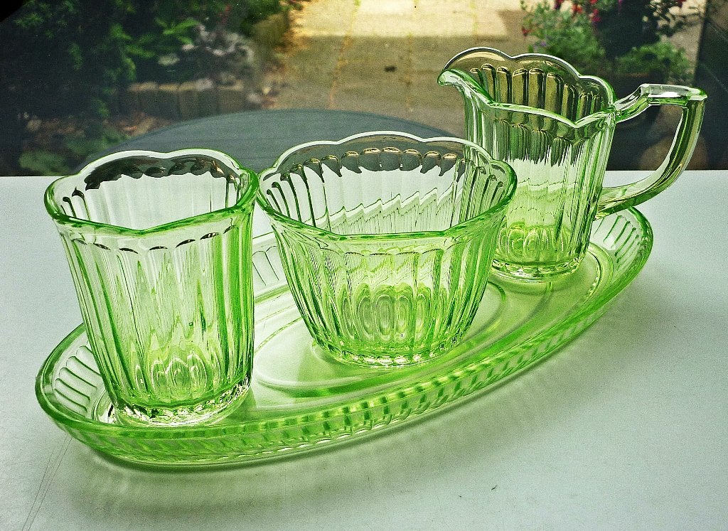 7x Antiek Roomstel oa Copier & Anna Groen Glas - Zie Omschr, Antiek en Kunst, Curiosa en Brocante, Ophalen of Verzenden