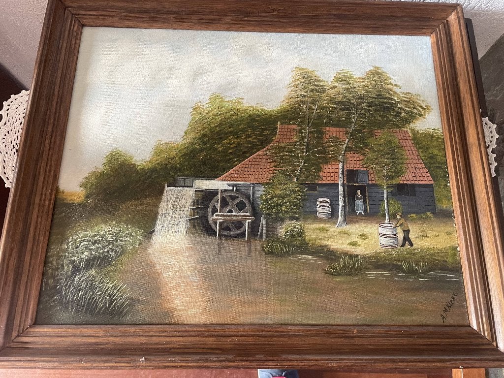 Schilderij Nederlands: Een watermolen, Ophalen of Verzenden, Overige technieken, Landschap