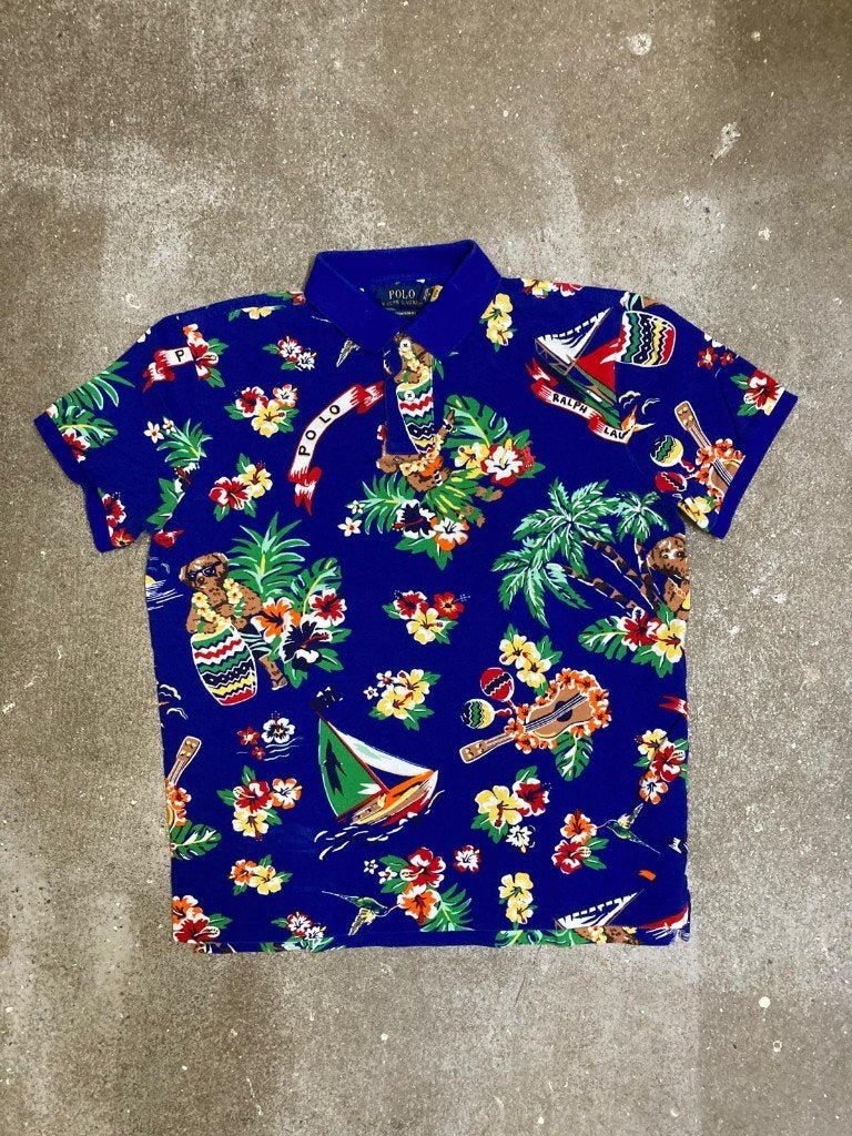 Ralph Lauren PoloBear Hawaii Flower Print polo - M - Blue, Ralph Lauren, Nieuw, Ophalen of Verzenden, Maat 48/50 (M)