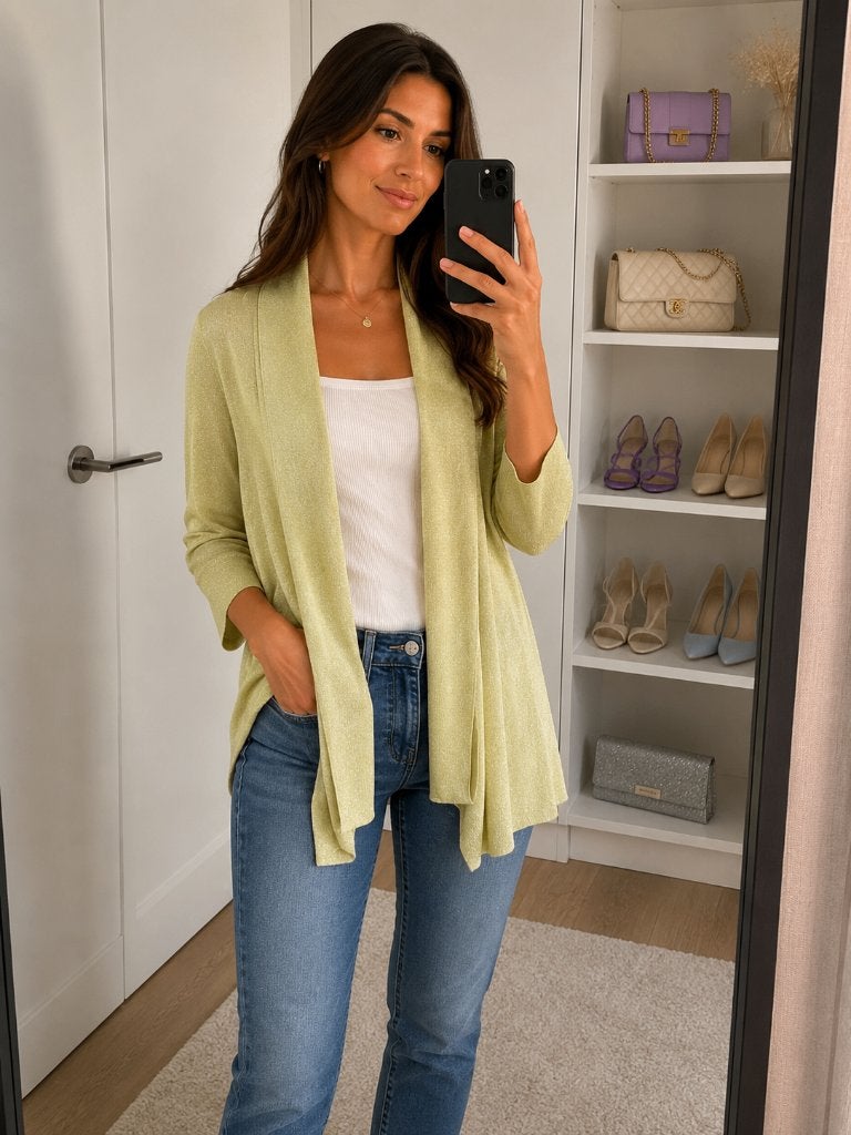 Maria Bellentani Italia luxe lurex vest – Limegroen – Maat L, Verzenden, Maria Bellentani, Geel, Maat 42/44 (L)