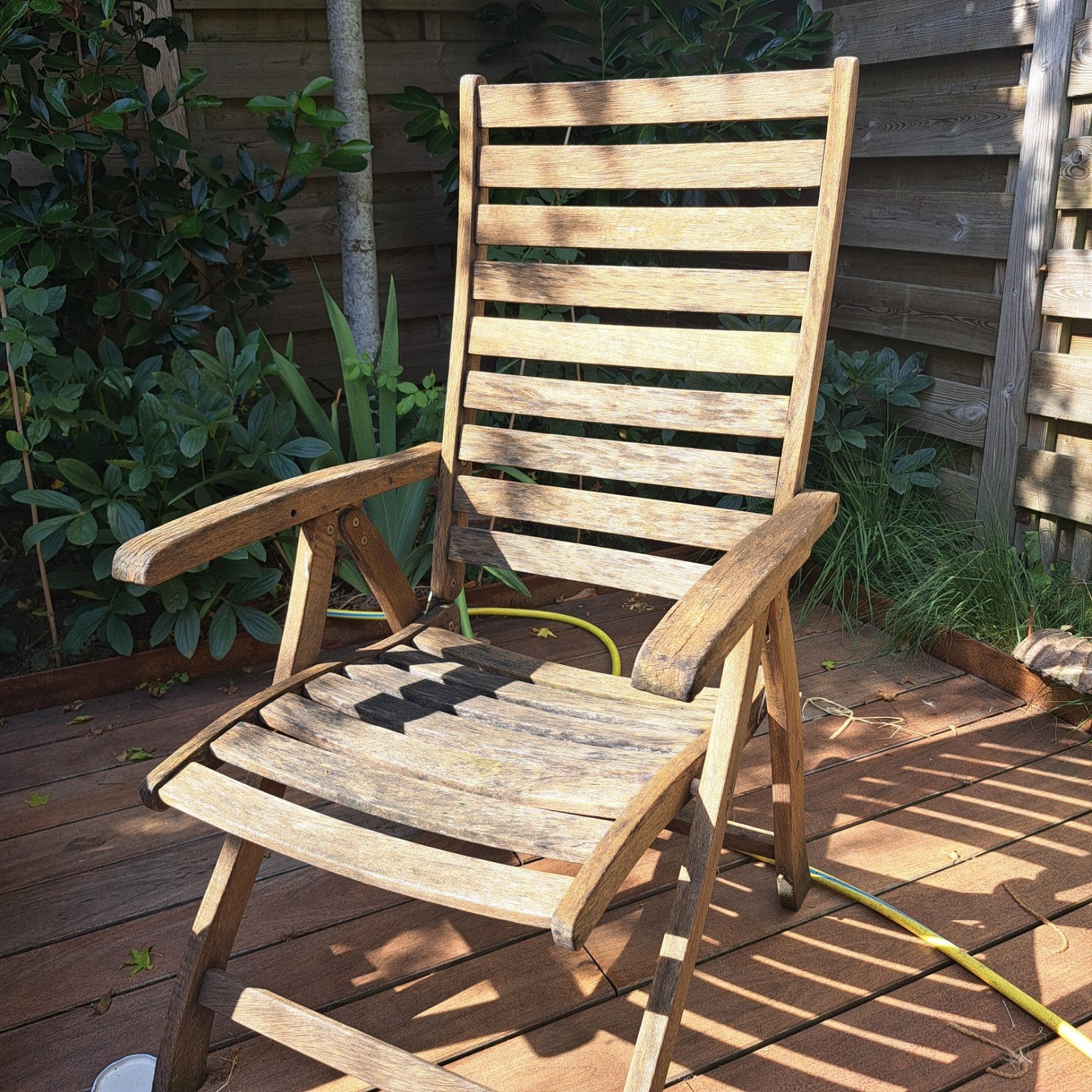 Verstelbare houten tuinstoelen, twee, Tuin en Terras, Ophalen, Gebruikt, Hout, Verstelbaar