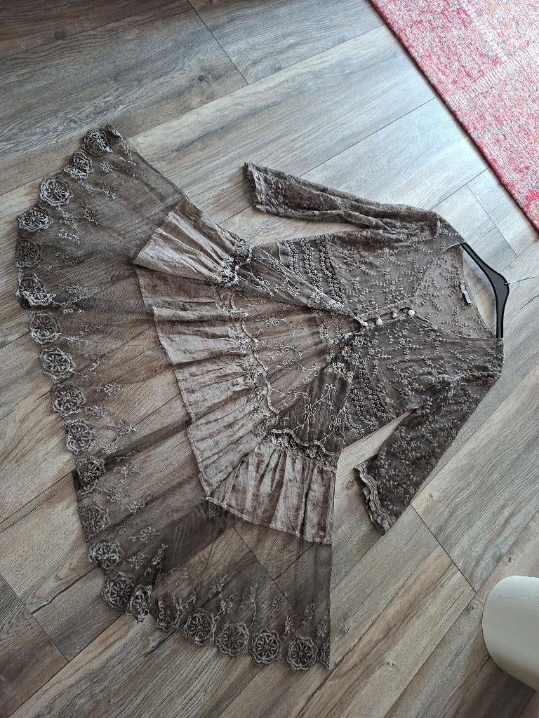 Vest tuniek bohemien artistiek kant ruches Elisa Cavaletti, Verzenden, Zo goed als nieuw, Maat 42/44 (L), Bruin