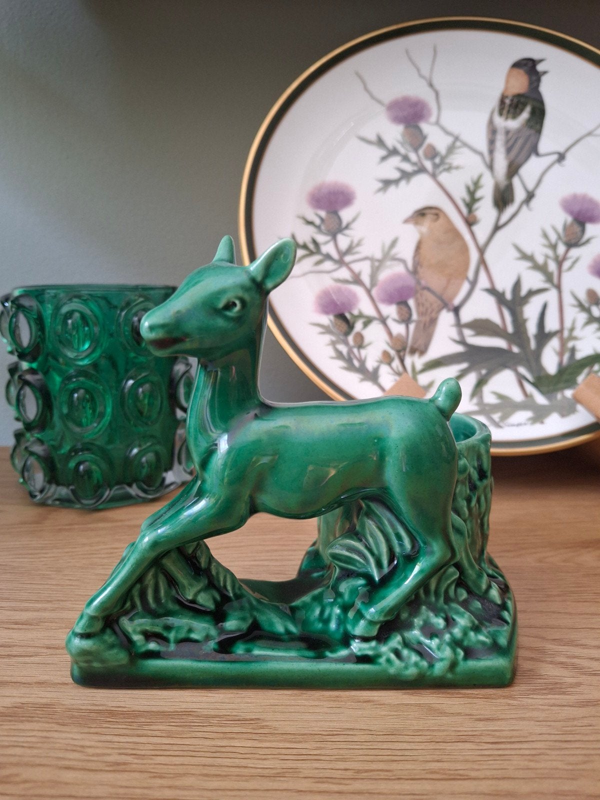 Art Deco Groen Hertje Beeldje - Frans Keramiek, Ophalen of Verzenden