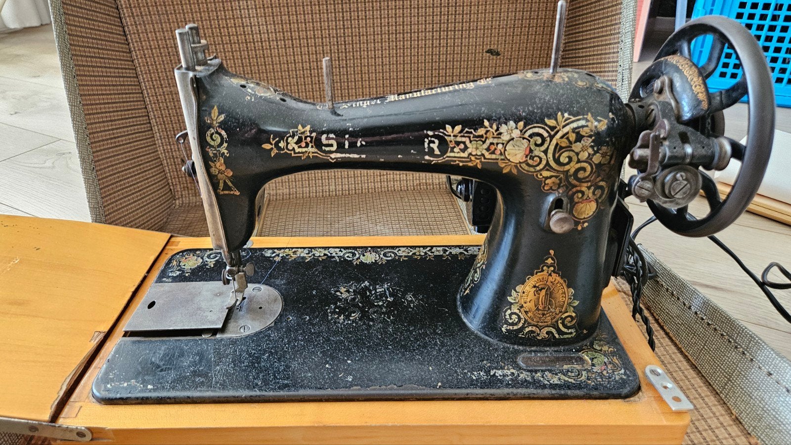 Antieke Singer Naaimachine met Koffer en Voetpedaal, Hobby en Vrije tijd, Ophalen, Gebruikt, Naaimachine, Singer