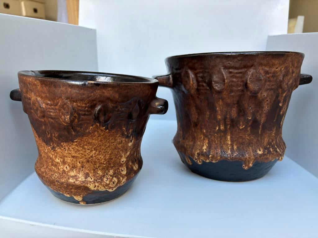 Set fat lava bloempotten West-Germany 14+18 cm, Tuin en Terras, Bloempotten, Zo goed als nieuw, Aardewerk, Minder dan 40 cm, Minder dan 25 cm