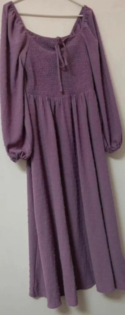Lila jurk met pofmouwen en smock detail maat 38, Ophalen of Verzenden, Zo goed als nieuw