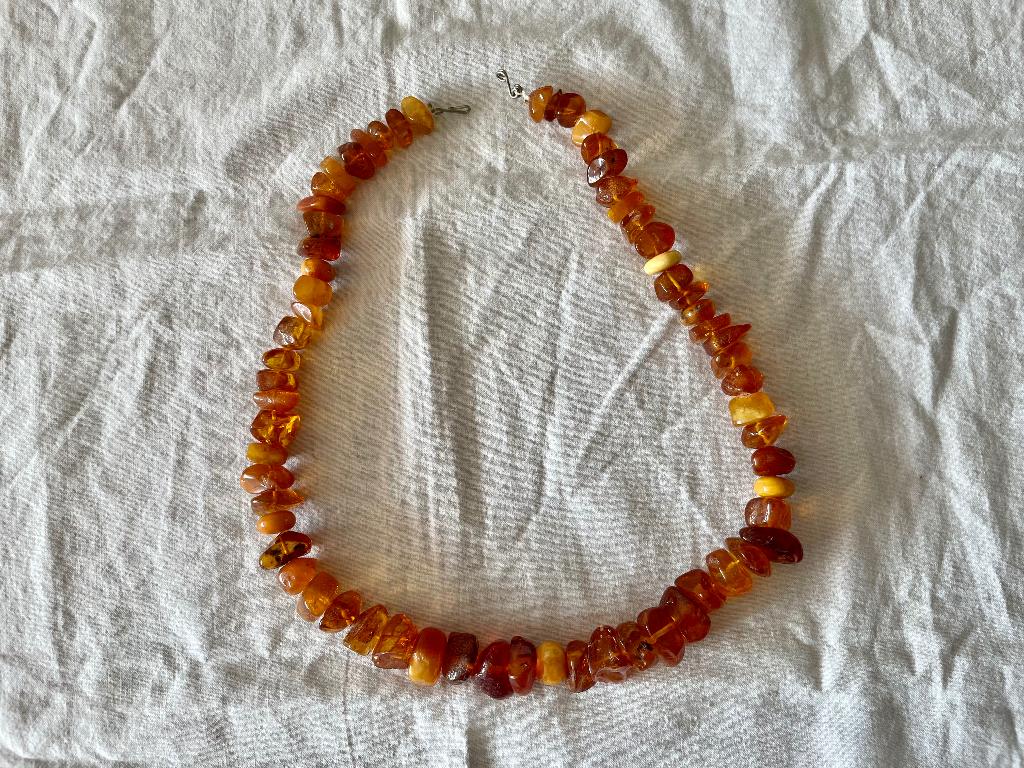 KETTING van BARNSTEEN 52 CM lang - WD014, Sieraden, Tassen en Uiterlijk, Kettingen, Gebruikt, Steen of Mineraal, Bruin, Met edelsteen