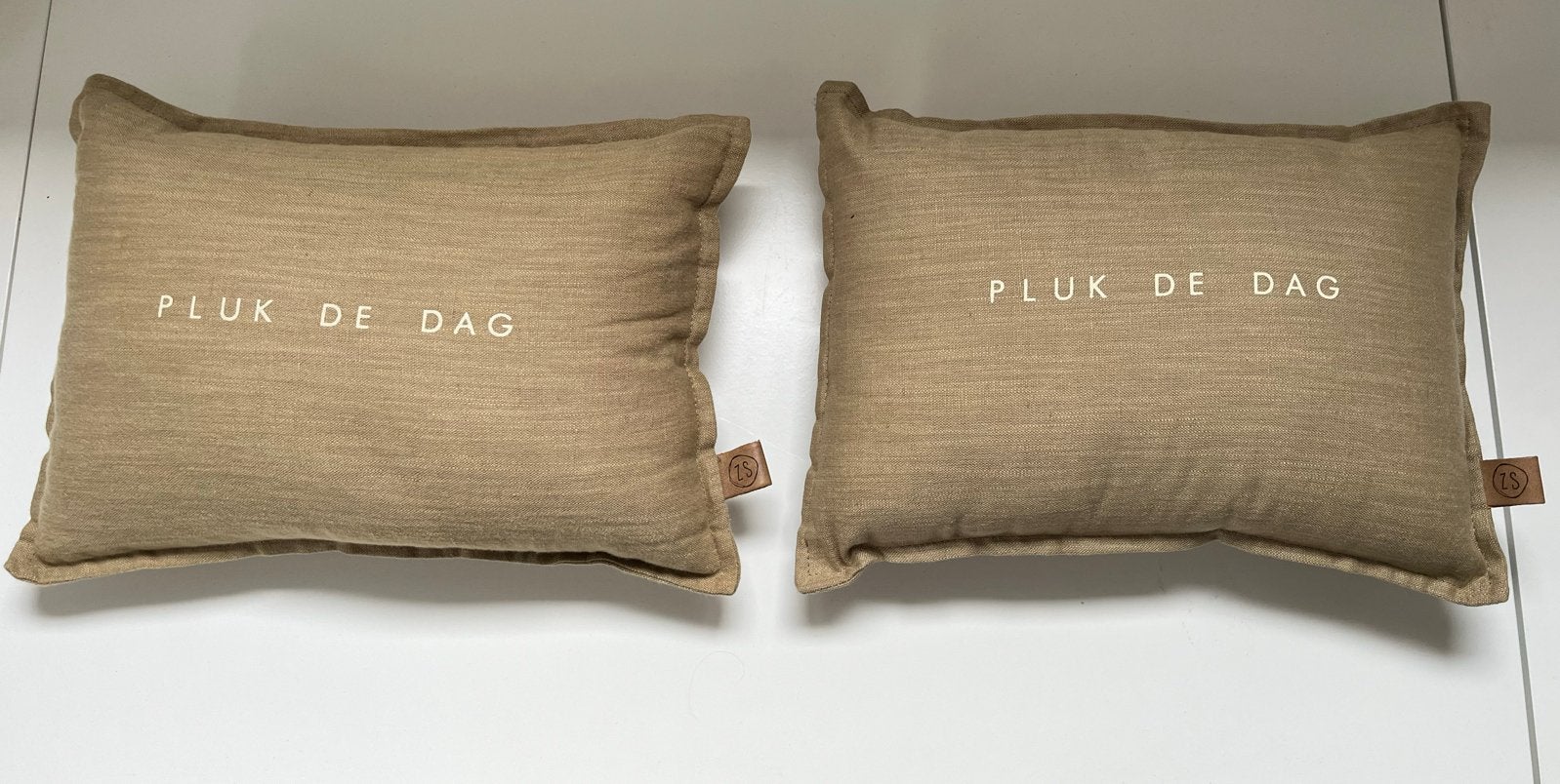 Set van 2 Zusss sierkussens 'Pluk de Dag' groen 33x24cm, Zusss, Met print, Ophalen of Verzenden, Zo goed als nieuw