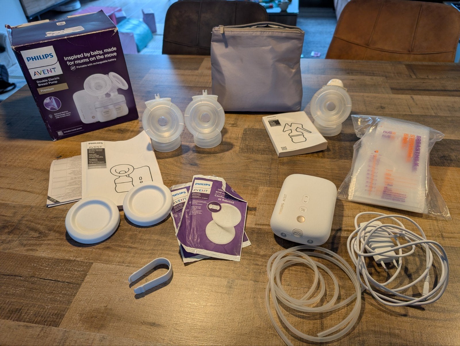 Philips Avent dubbele kolf SCF398, Draadloos, Borstkolf, Zo goed als nieuw, Philips Avent