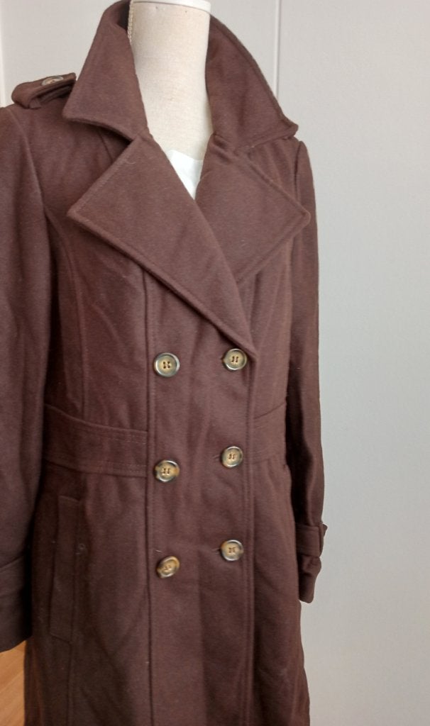 !! 🤎 Vintage Wollen Classic Trenchcoat 🤎 !!, Bruin, Maat 42/44 (L), Nieuw, Ophalen of Verzenden