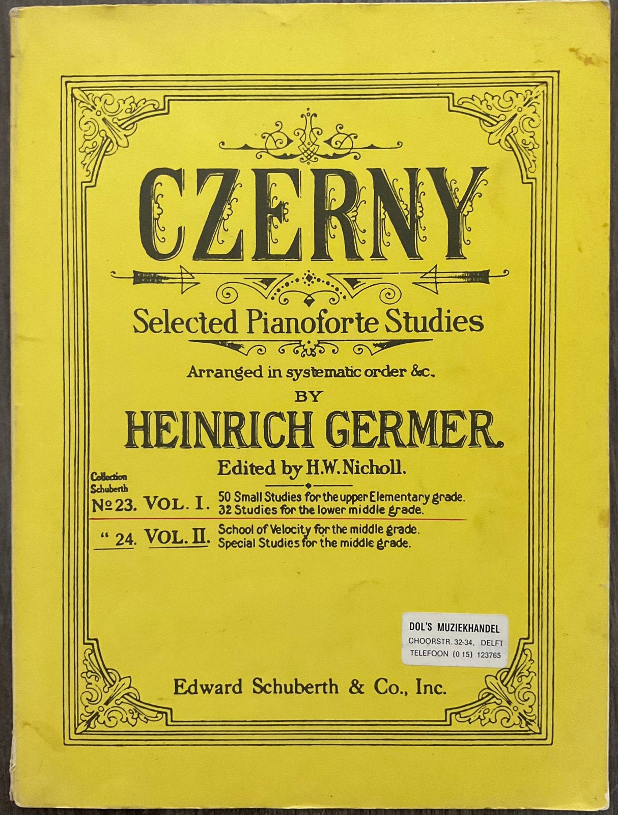 CZERNY Selected Piano Studies Vol.1 Heinrich Germer, Ophalen of Verzenden, Gebruikt