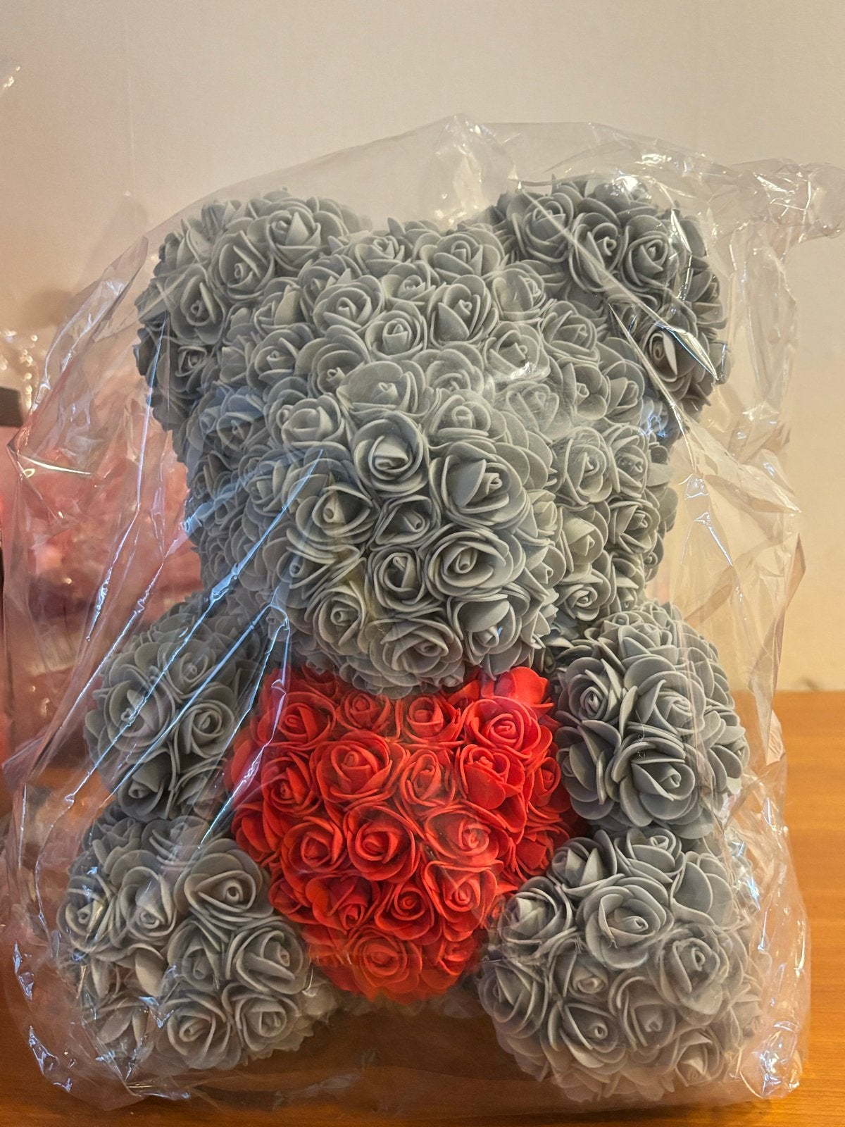 Grote Grijze Bloembeer Roosbeer met Rood Hart - Nieuw, Ophalen of Verzenden, Nieuw