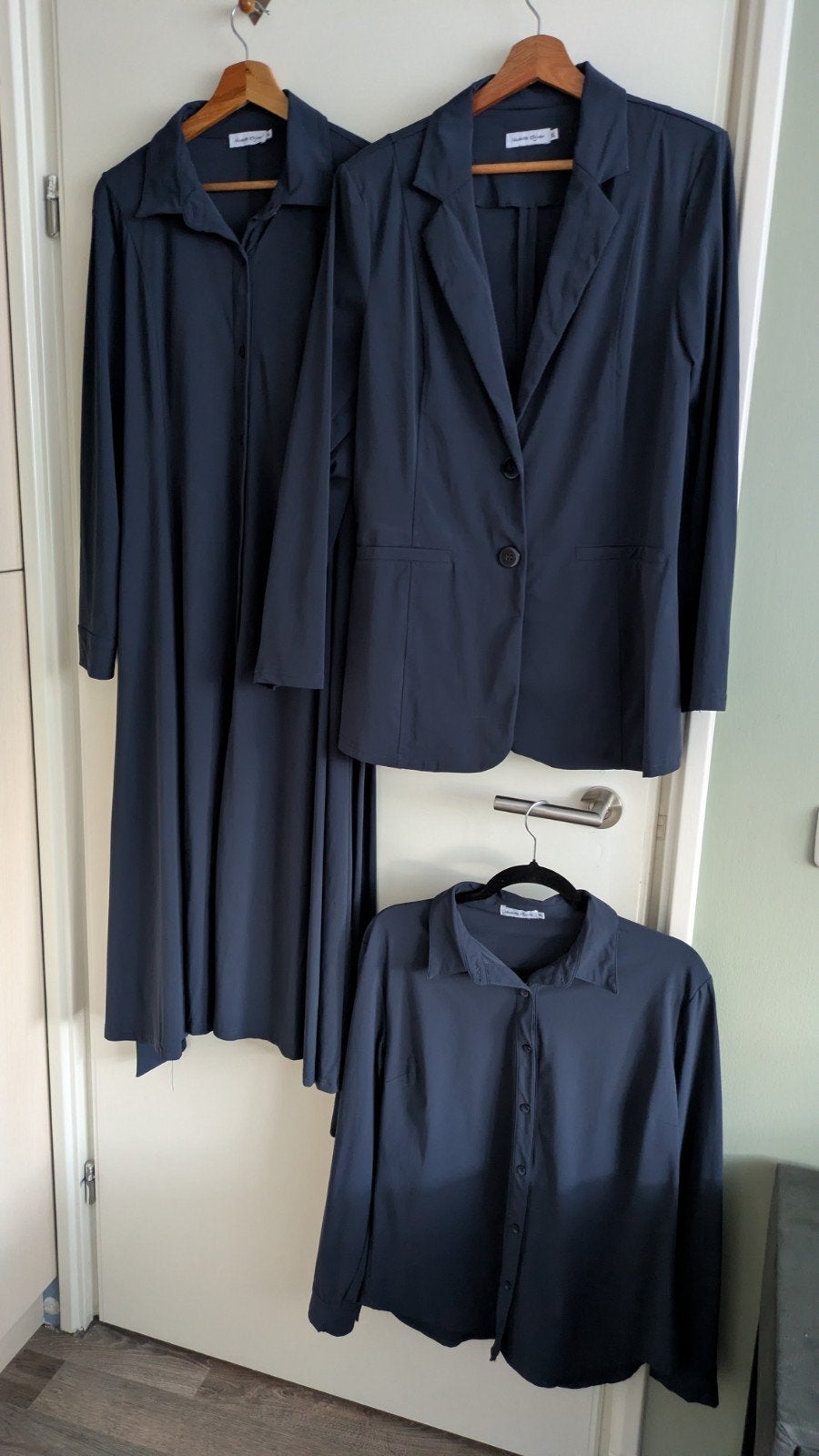 Nicolette Kluijver donkerblauw Travel stof set. maat XL, Ophalen of Verzenden, Zo goed als nieuw, Maat 46/48 (XL) of groter
