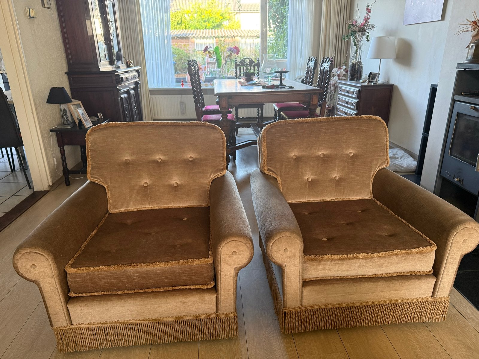 GRATIS:Set van 2 vintage fauteuils en 1 tweezitsbank, Ophalen, Gebruikt, 150 tot 200 cm, Tweepersoons