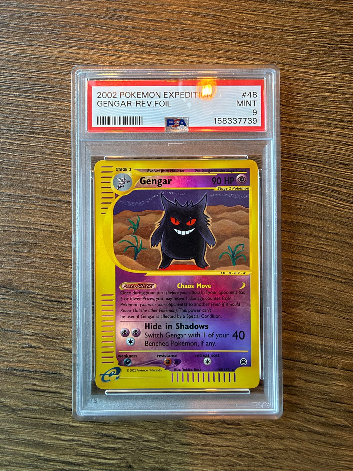 PSA 9 Gengar Reverse Foil #48 Pokémon Expedition 2002, Ophalen of Verzenden, Zo goed als nieuw, Losse kaart, Foil