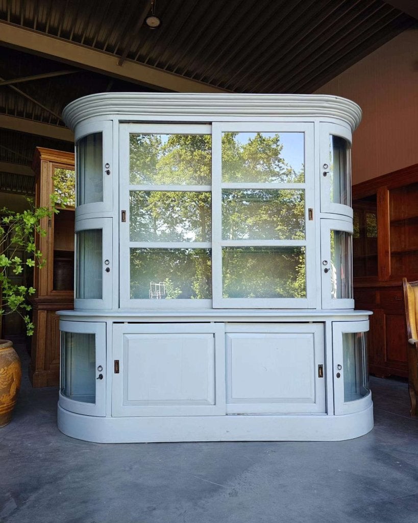 Organische winkelkast | Halfronde blauwe Winkelvitrine #6895, Huis en Inrichting, Niet ingevuld, 200 cm of meer, Niet ingevuld