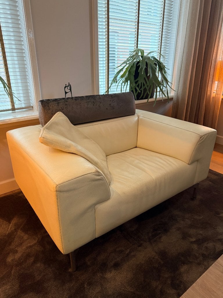 Foto 3 van Leolux Howlo design fauteuil – crème leer / grijze stof