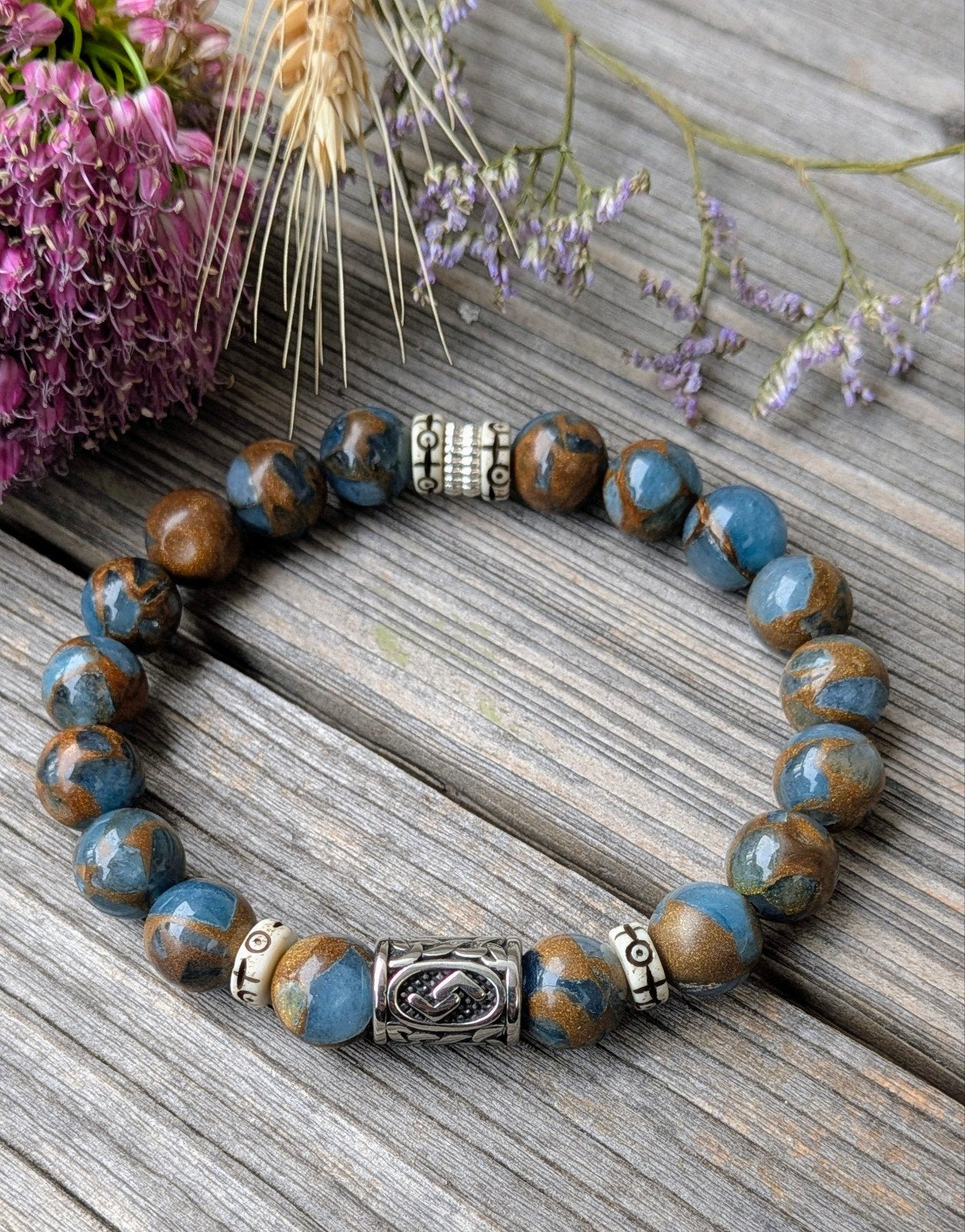Nieuwe 10mm herenarmband van Cloisonne met Runen kraal, Sieraden, Tassen en Uiterlijk, Overige materialen, Met bedels of kralen