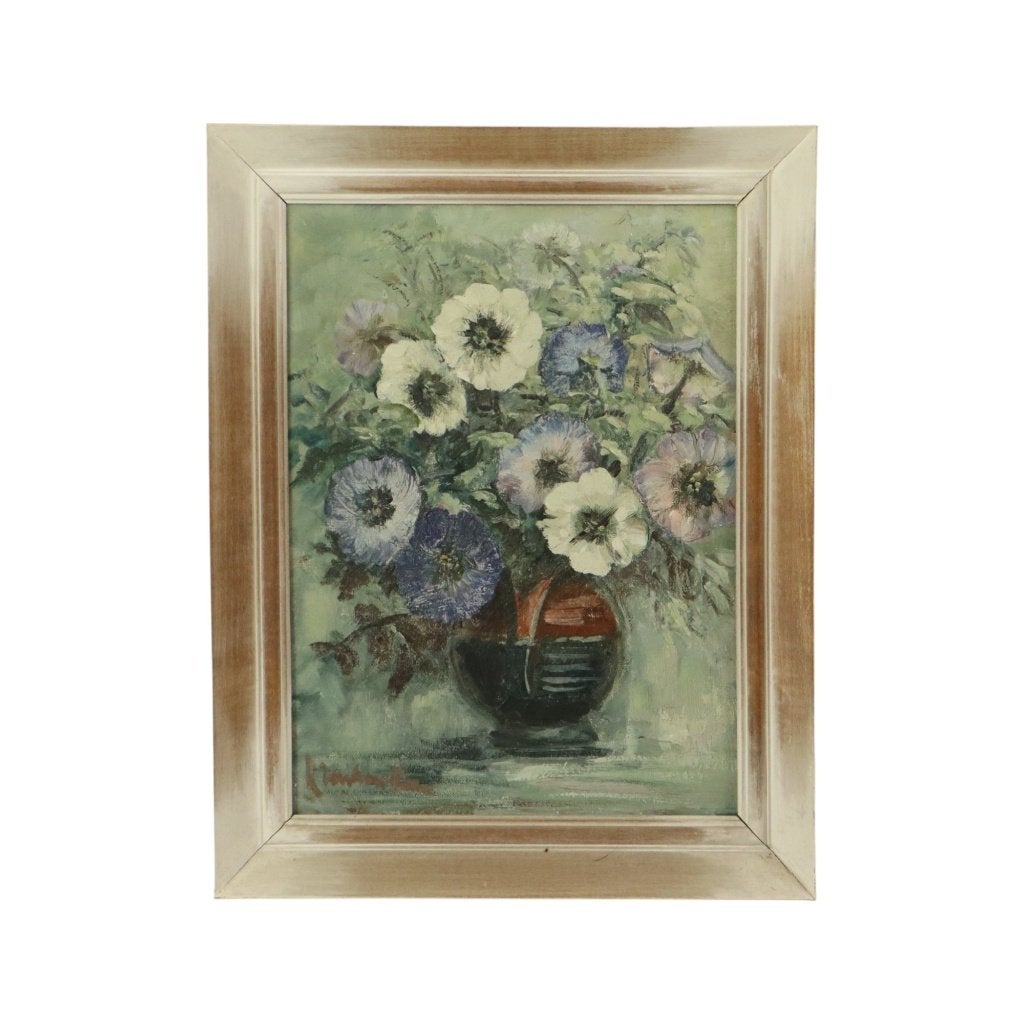Vintage Bloemen Stilleven Amateur Schilderij Ingelijst, Ophalen of Verzenden, Klassiek, Ingelijst, Bloemen
