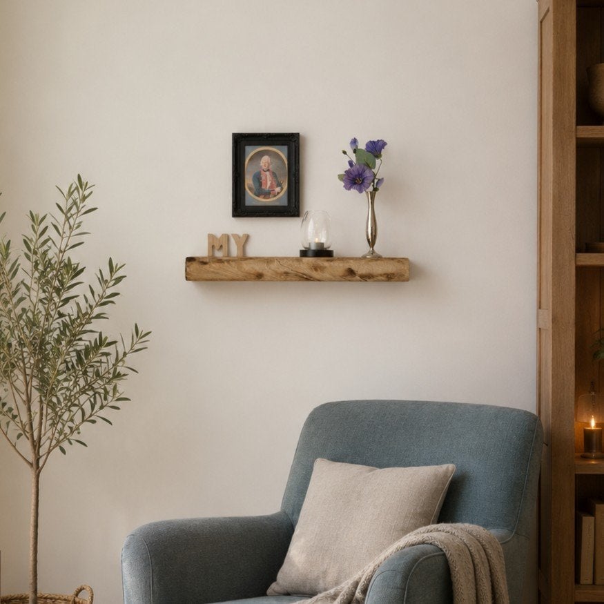 Zwevende massief eiken wandplank houten schap 46cm #271, Houtatelier M.Y., Info@myhoutatelier.nl, Nieuw, Ophalen of Verzenden