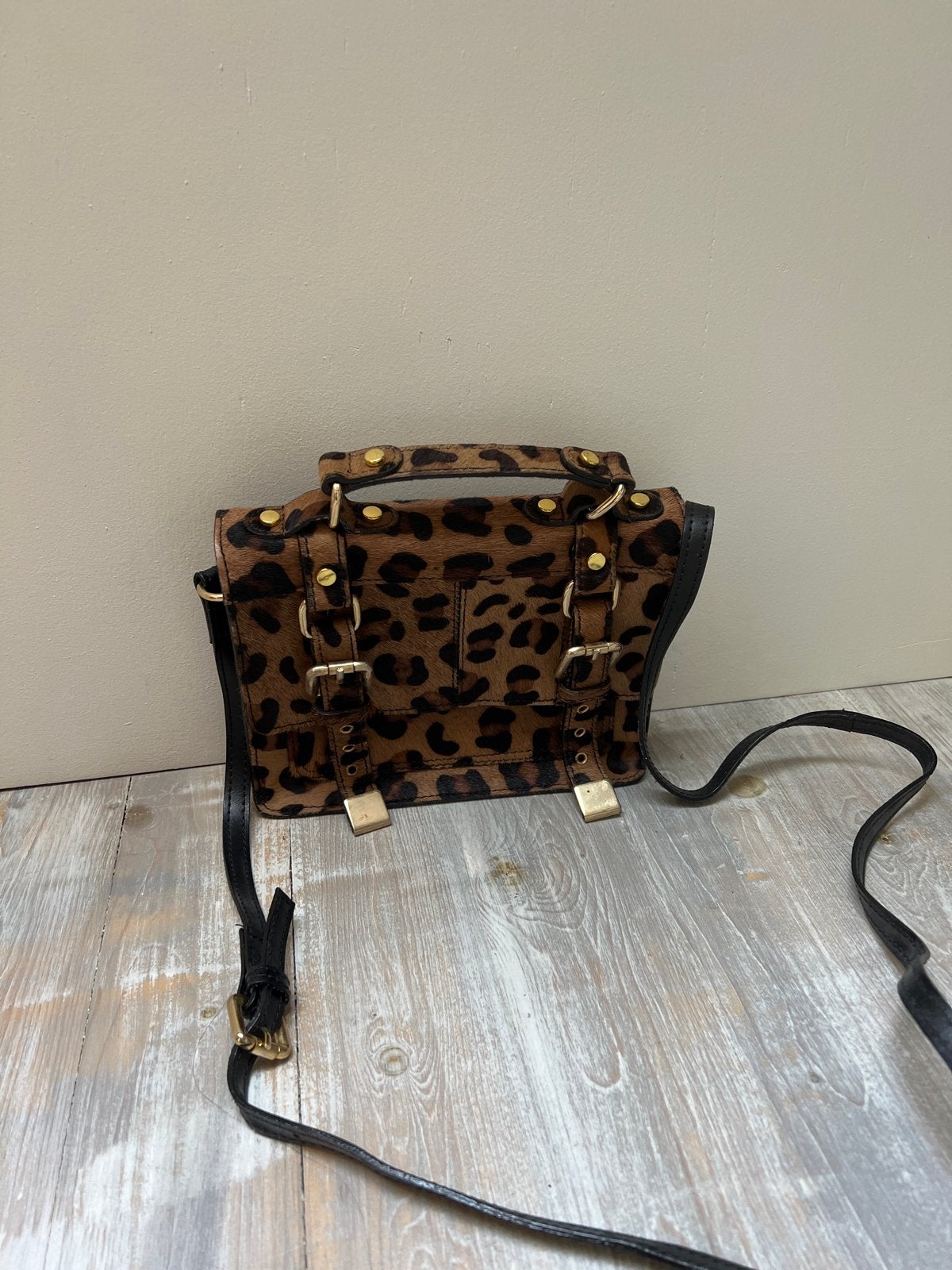 River Island Schoudertas Leer Luipaardprint Zwart Bruin, Ophalen of Verzenden, Nieuw, Zwart, Schoudertasje