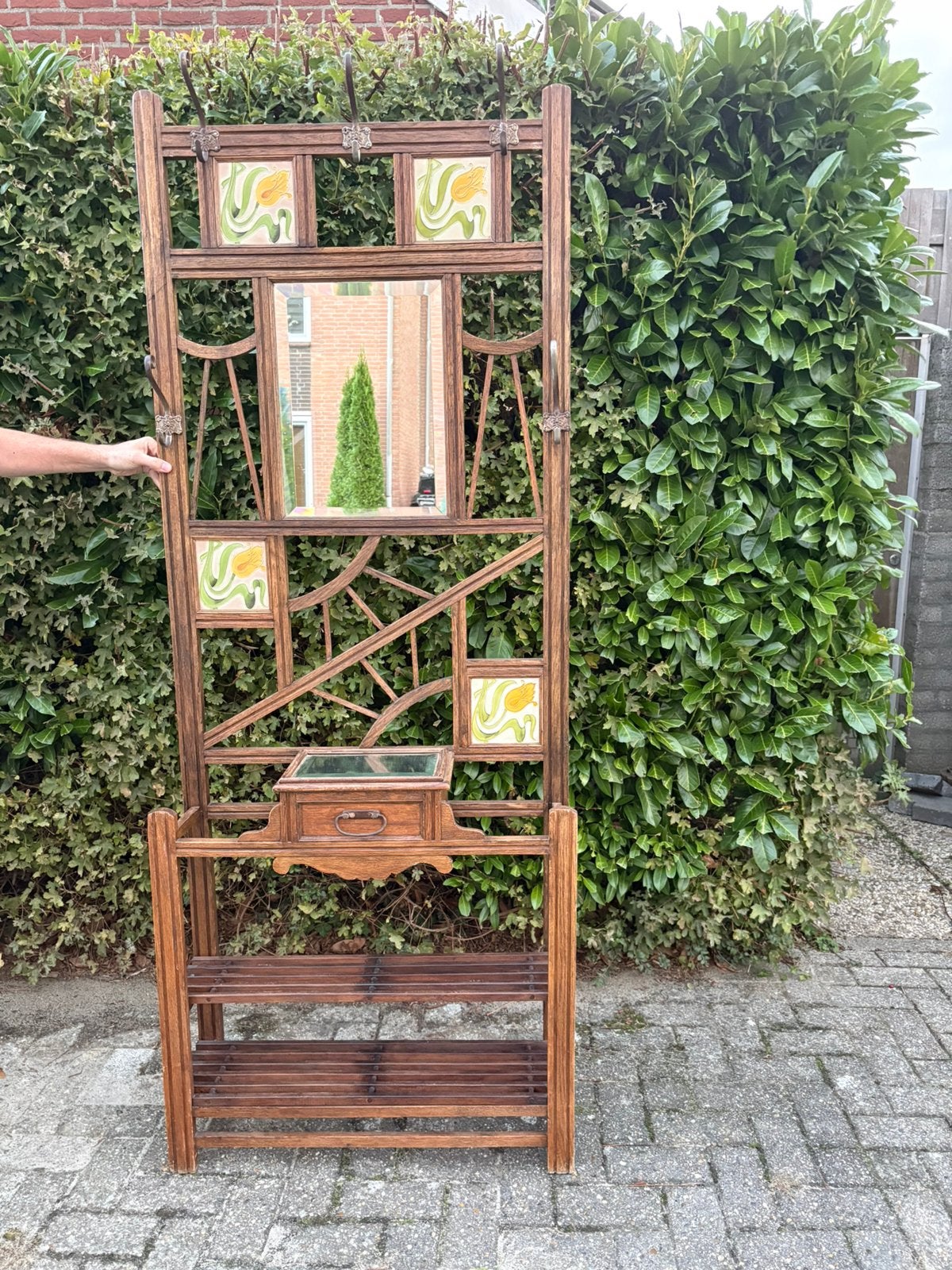Antieke art nouveau hal kapstok /hallstand, Ophalen, Gebruikt