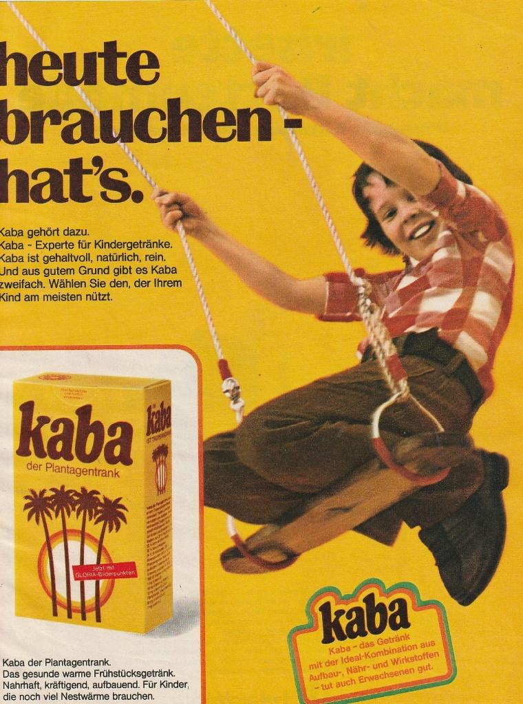 Retro reclame 1972 Kaba drink jongetje meisje schommel, Verzenden, Overige typen