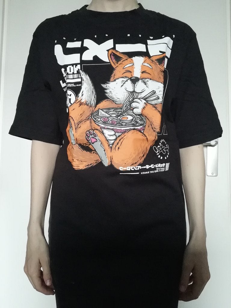 Cropp - Zwart Oversized Fox Ramen Japan Shirt, Kleding | Dames, T-shirts, Zo goed als nieuw, Maat 34 (XS) of kleiner, Zwart, Korte mouw