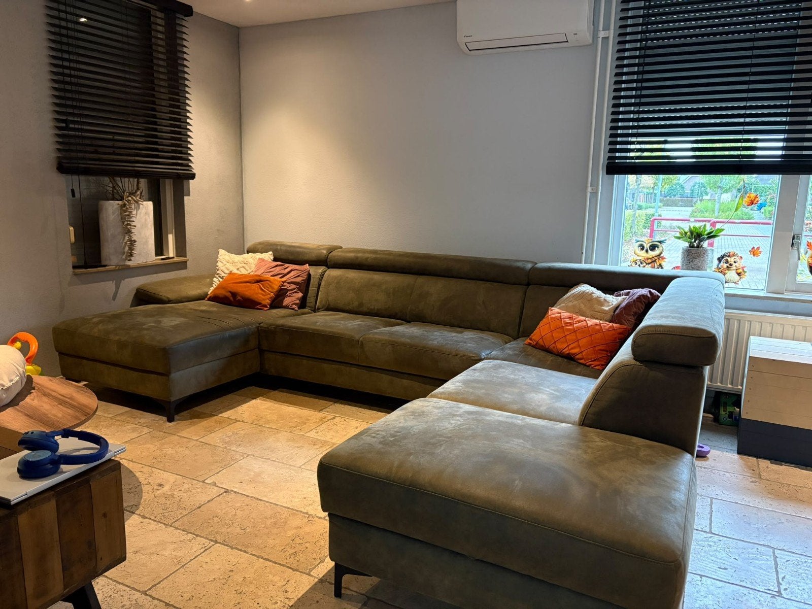 Bank U-vorm kleur Olive, Ophalen, Gebruikt