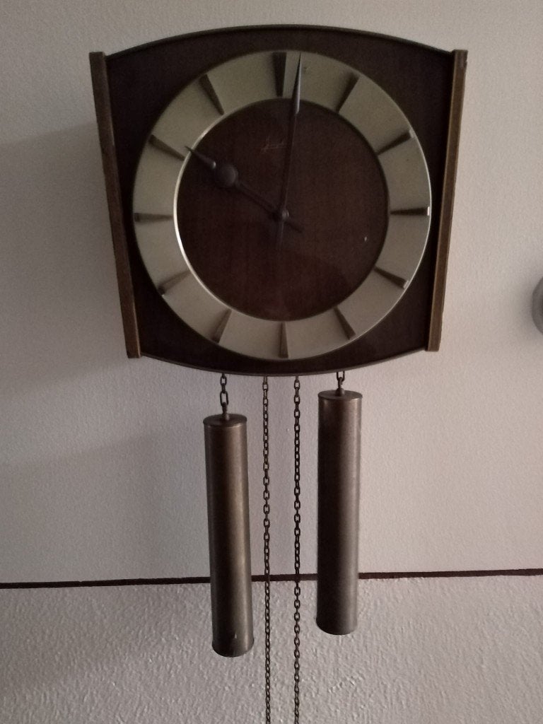 Vintage houten slingerklok met gewichten (te reviseren), Antiek en Kunst, Ophalen