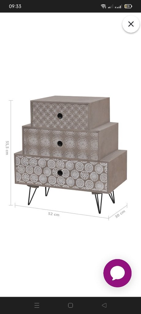 Nachtkastje met 3 lades. Nieuw, Huis en Inrichting, Slaapkamer | Nachtkastjes, Ophalen, Nieuw, Minder dan 45 cm, Minder dan 55 cm