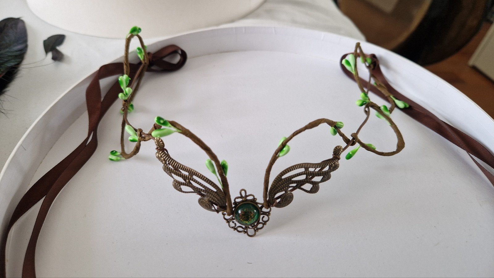 Elf Kroontje Tiara Cosplay Elfia met linten, Ophalen of Verzenden, Zo goed als nieuw