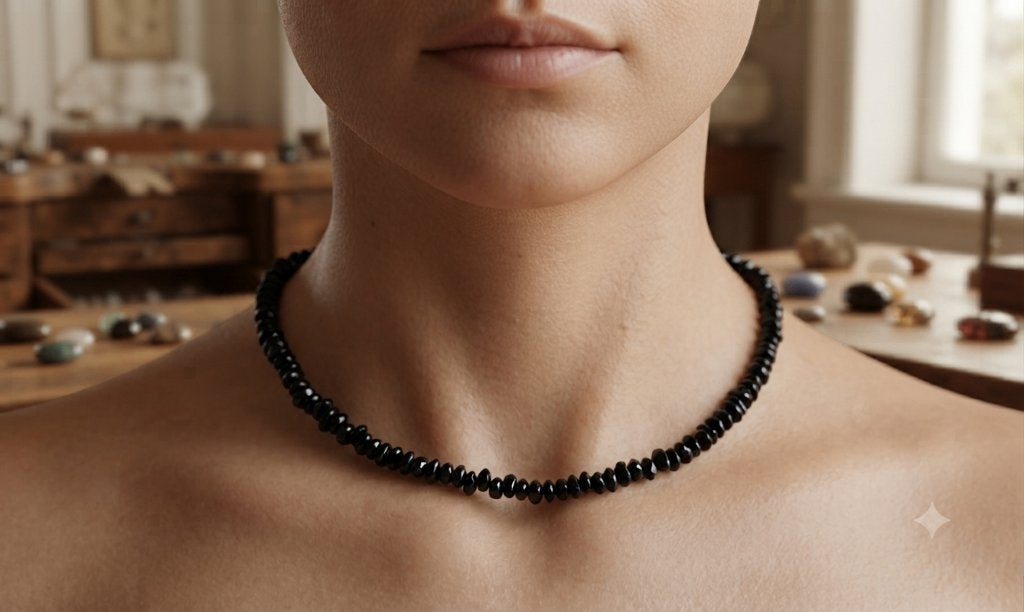 Elegante Fijne Black Onyx Ketting Glans Rondellen, Sieraden, Tassen en Uiterlijk, Kettingen, Zwart, Nieuw, Ophalen of Verzenden