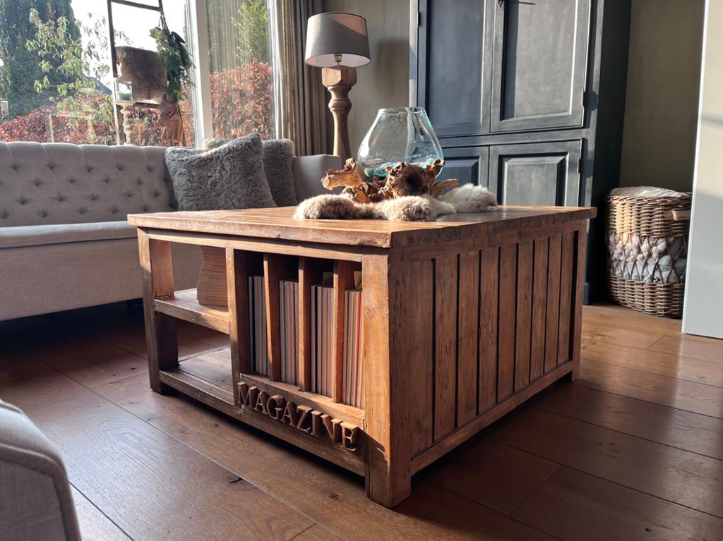 Prachtige teakhouten salontafel, Ophalen, 50 tot 100 cm, Rond, Zo goed als nieuw
