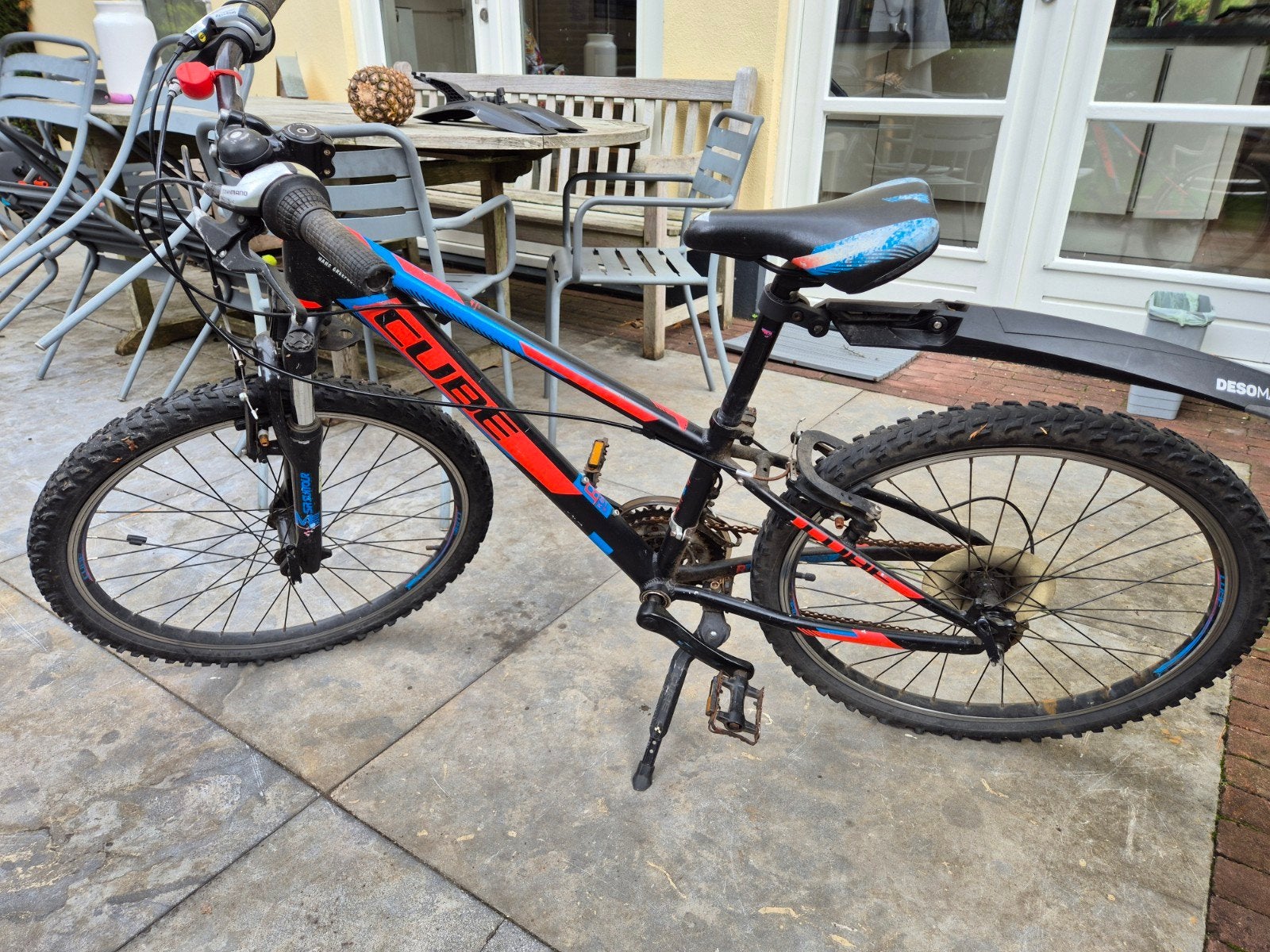 Cube 260  Mountainbike - Zwart/Rood/Blauw, Gebruikt, Velgrem, Versnellingen, Minder dan 49 cm