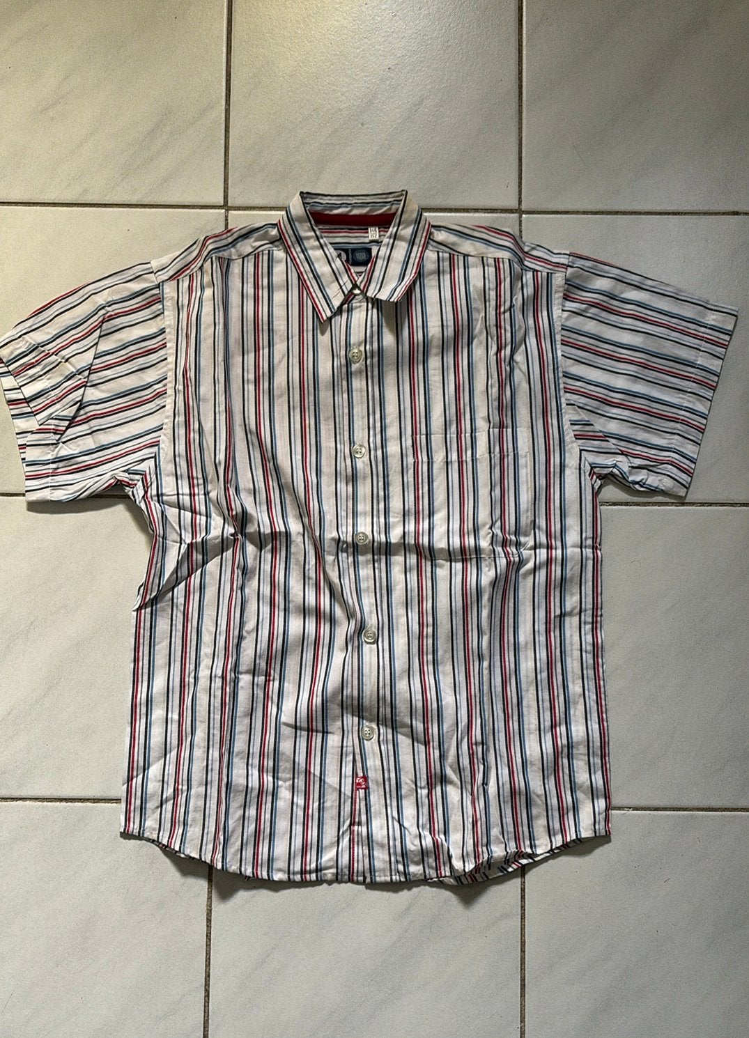 Overhemd blouse katoen gestreept korte mouwen maat 146/152, Ophalen of Verzenden, Zo goed als nieuw, Jongen, Overhemd of Blouse