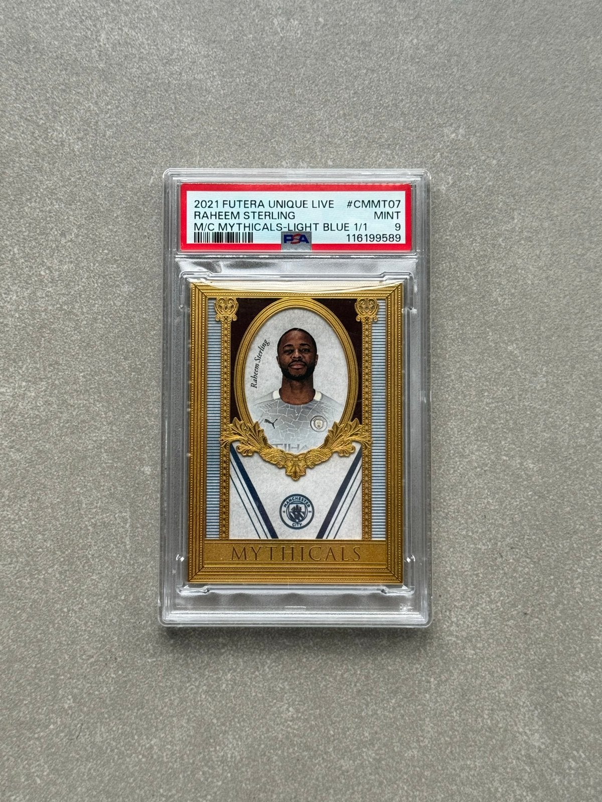 Raheem Sterling 2021 Futera Unique Live Mythicals 1/1 PSA 9, Ophalen of Verzenden, Zo goed als nieuw, Buitenlandse clubs, Spelerskaart