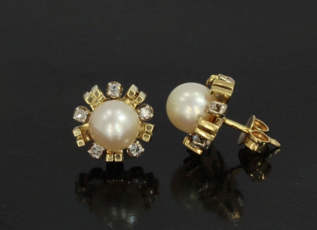 10 diamanten luxe 14k gouden set oorbellen briljant parel, Voordeelsieraden, Verzenden, Zo goed als nieuw, Met edelsteen