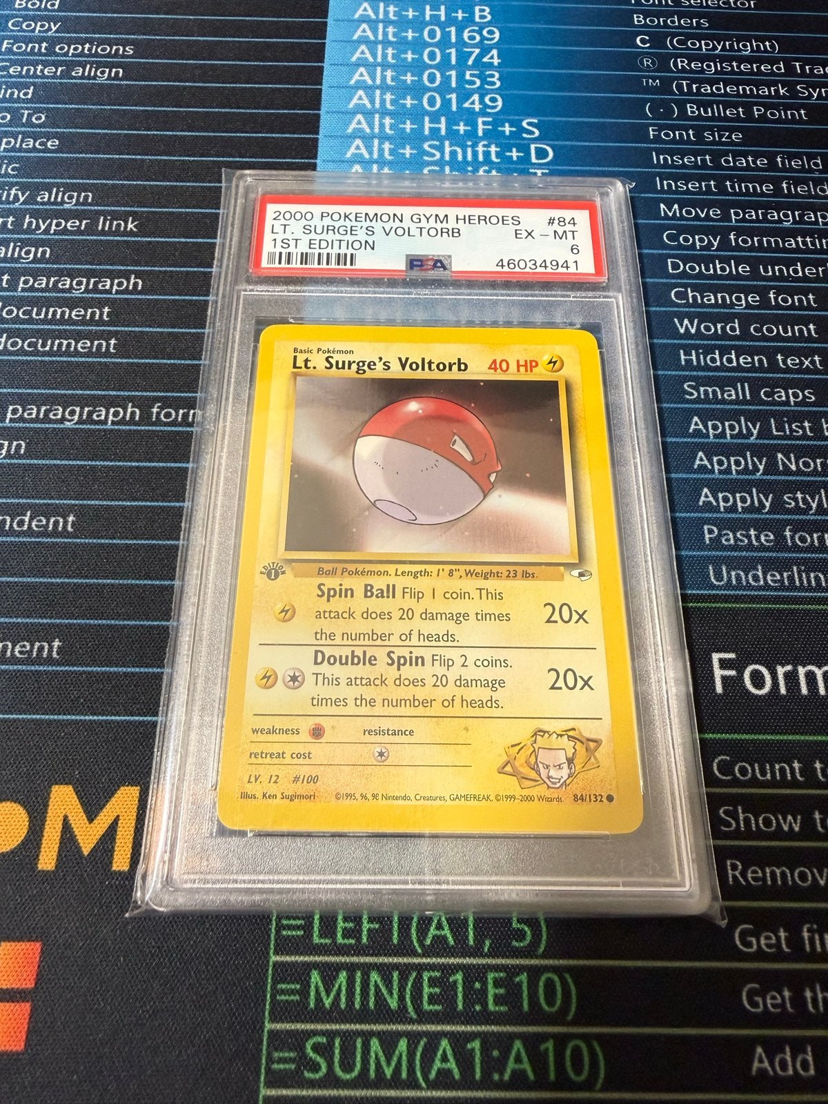 Lt. Surge's Voltorb 1st Edition PSA 6 Gym Heroes Pokémon, Ophalen of Verzenden, Gebruikt, Losse kaart