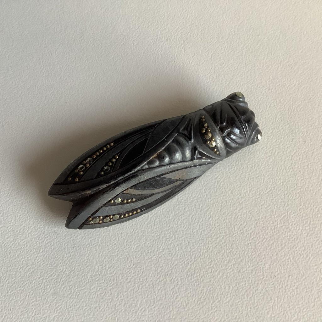Art deco celluloid cicade broche, Overige materialen, 4 tot 7 cm, Zwart, Ophalen of Verzenden